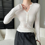 Button-Neck Long-Sleeve Top