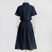 Cropped Shirt and Pleated Skirt Set