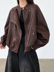 Stand-Collar Relaxed Biker Jacket