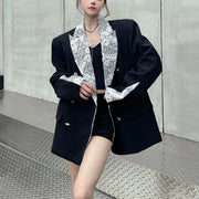 Lace-Trim Notched-Lapel Blazer