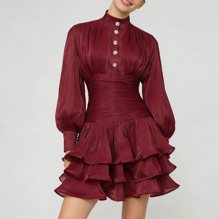 Ruched-Waist Tiered Mini Dress