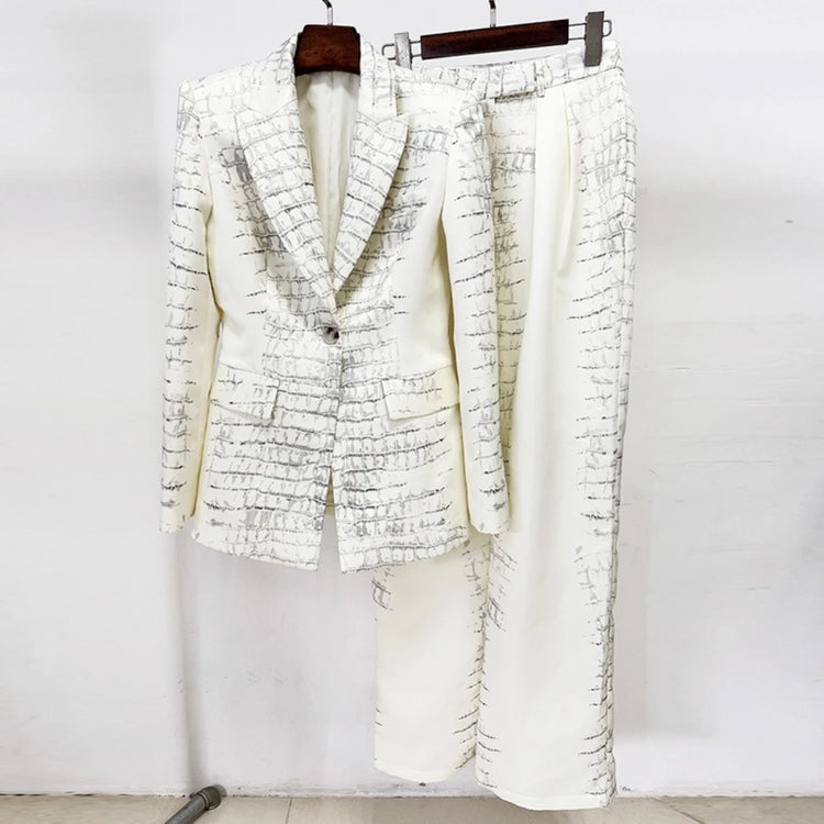 Textured Blazer and Pants Set