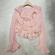 Ruffled V-Neck Cropped Blouse