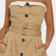Strapless Button-Front Long Dress