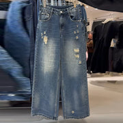 Distressed Wide-Leg Jeans