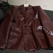 Glossy Double-Breasted Blazer