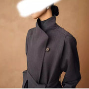Stand-Collar Tie-Waist Long Coat