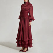 Ruched-Waist Tiered Long Dress