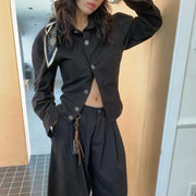 TWOTWINSTYLE Solid Spliced Button Two Piece Set Female V Neck Long Sleeve Jacket Loosr Streetwear Women's Pants Set Autumn New