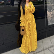 Ruffled Long-Sleeve Yellow Dress