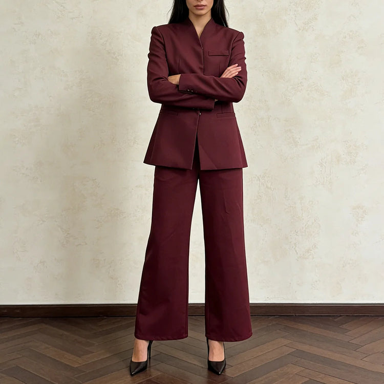 Collarless Blazer and Pants Set