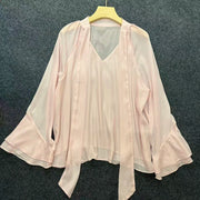 V-Neck Flared-Cuff Blouse