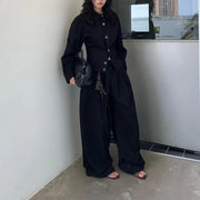 TWOTWINSTYLE Solid Spliced Button Two Piece Set Female V Neck Long Sleeve Jacket Loosr Streetwear Women's Pants Set Autumn New