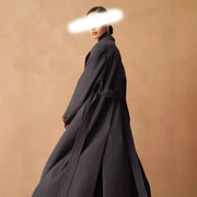 Stand-Collar Tie-Waist Long Coat