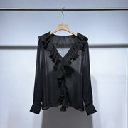 Ruffle-Front V-Neck Blouse