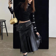 Patch-Pocket Pleated Skirt