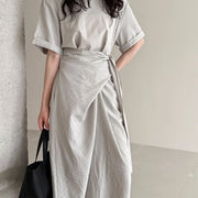 Tie-Waist Short-Sleeve Dress