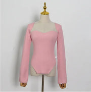 Sweetheart-Neck Long-Sleeve Sweater