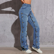 Button-Detail Straight-Leg Jeans