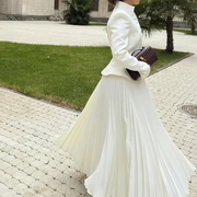 Fitted Jacket and Pleated Skirt Set