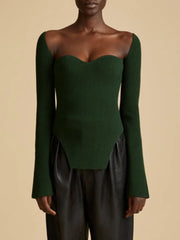 Sweetheart-Neck Long-Sleeve Sweater