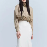 Ruffle-Hem Cropped Button Shirt