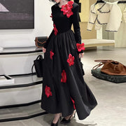 Floral Applique Long-Sleeve Dress