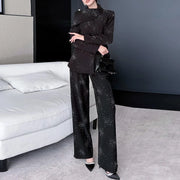 TWOTWINSTYLE Black Spliced Diamonds Two Piece Set Female O Neck Long Sleeve Jacket Commute Elegant Women's Pants Set Autumn New