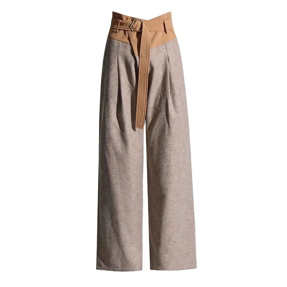 Contrast-Waist Wide-Leg Pants