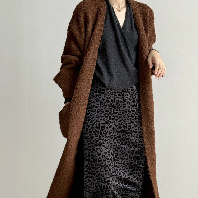 Textured Open-Front Long Coat