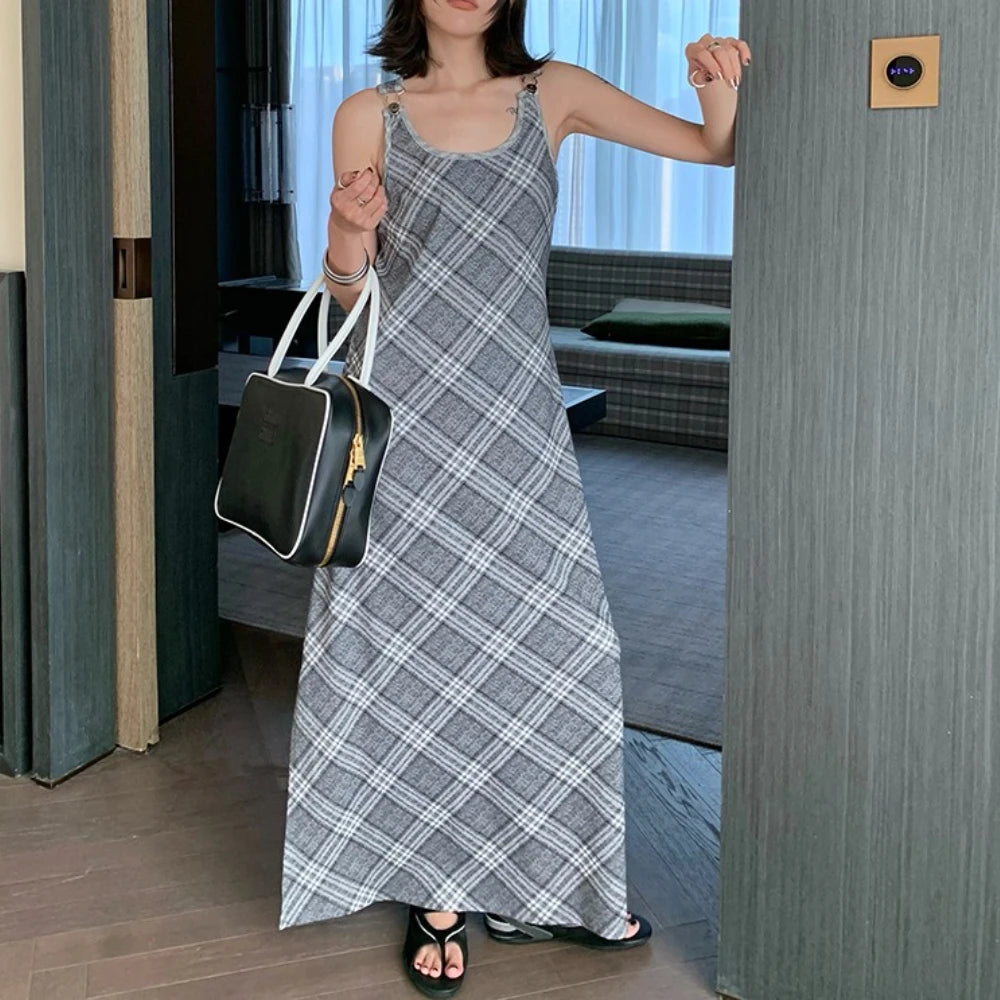 Plaid Sleeveless Long Dress