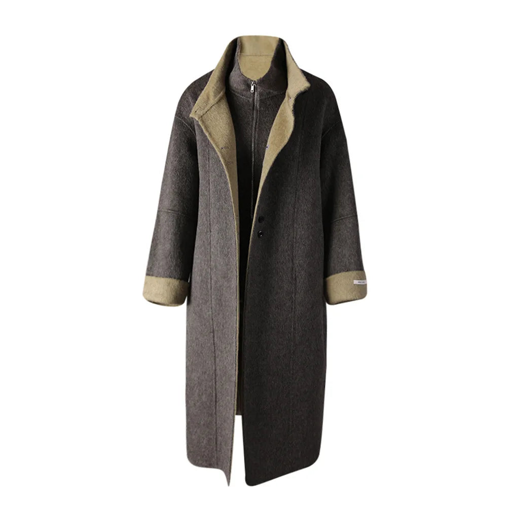 Contrast-Trim Longline Coat