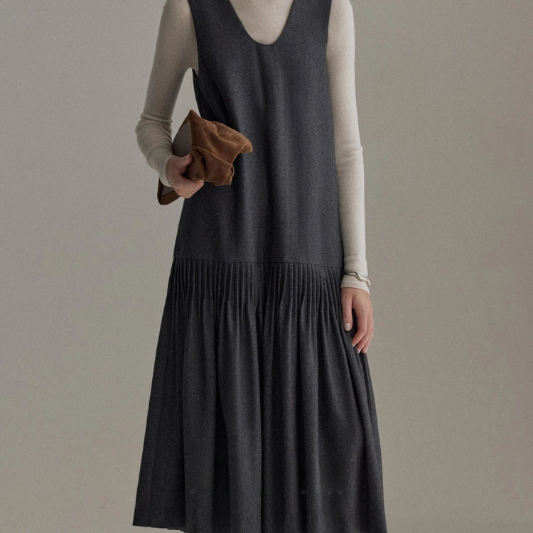 TWOTWINSTYLE Solid Spliced Folds Two Piece Set Female Turtleneck Long Sleeve T Shirt Casual Elegant Women's Dress Set Fashion