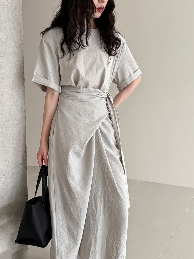 Tie-Waist Short-Sleeve Dress