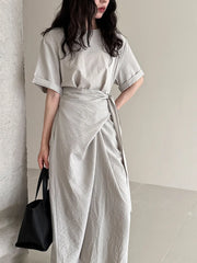 Tie-Waist Short-Sleeve Dress