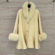 Fluffy-Trim Flared Coat