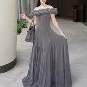 Braided-Neck Off-Shoulder Long Dress