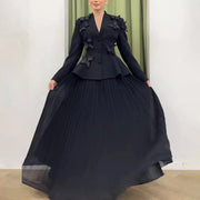 Applique Jacket and Pleated Skirt Set