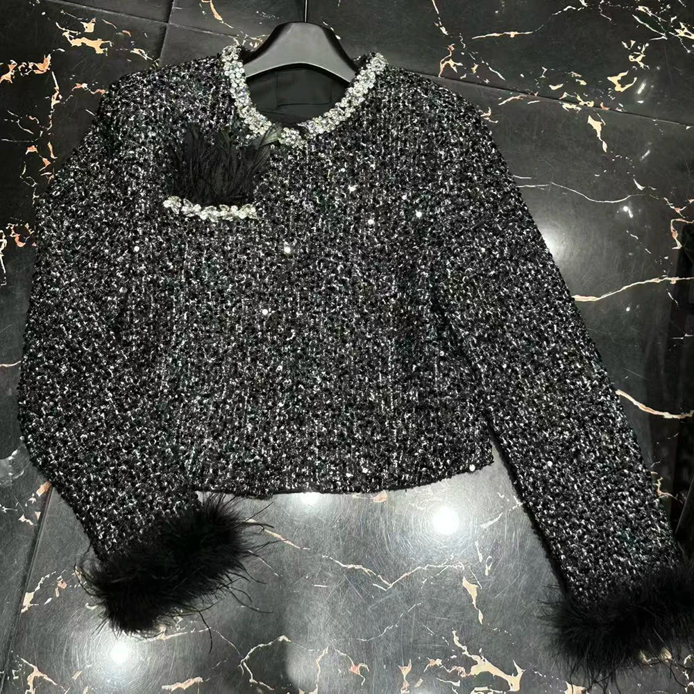 Embellished Round-Neck Cropped Jacket