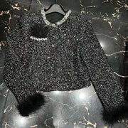 Embellished Round-Neck Cropped Jacket