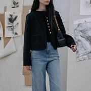 Round-Neck Cropped Button-Front Jacket