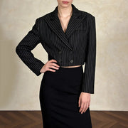 Pinstriped Cropped Double-Breasted Jacket