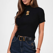 Keyhole-Detail Ribbed Short-Sleeve Top