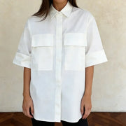 Flap-Pocket Short-Sleeve White Shirt