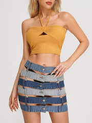 Cutout Button-Detail Mini Skirt