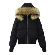 Fluffy-Collar Zip-Up Puffer Jacket