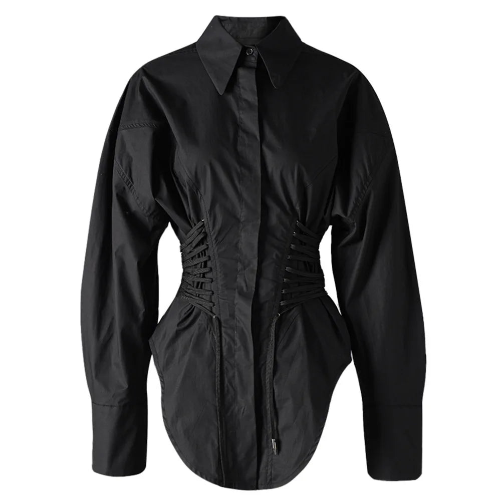 Ruched-Waist Button-Up Shirt
