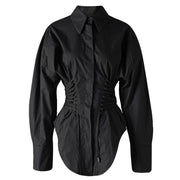 Ruched-Waist Button-Up Shirt