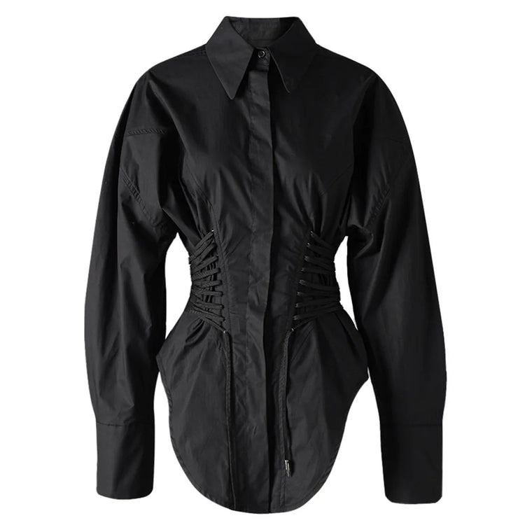 Ruched-Waist Button-Up Shirt