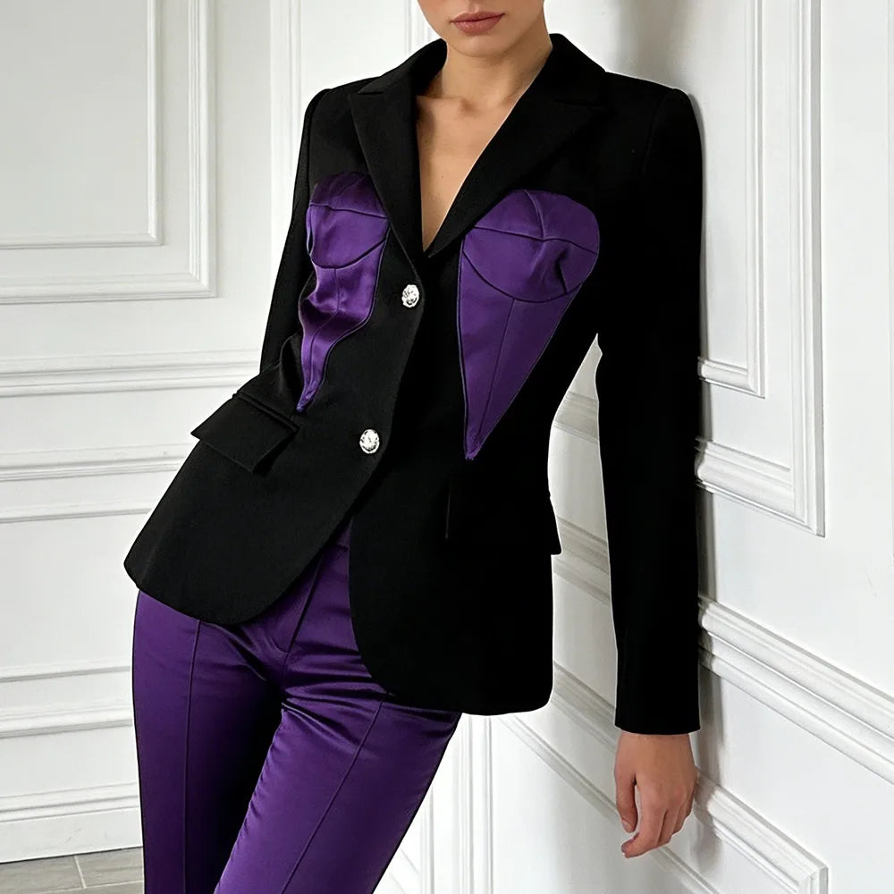 Contrast-Panel Fitted Blazer